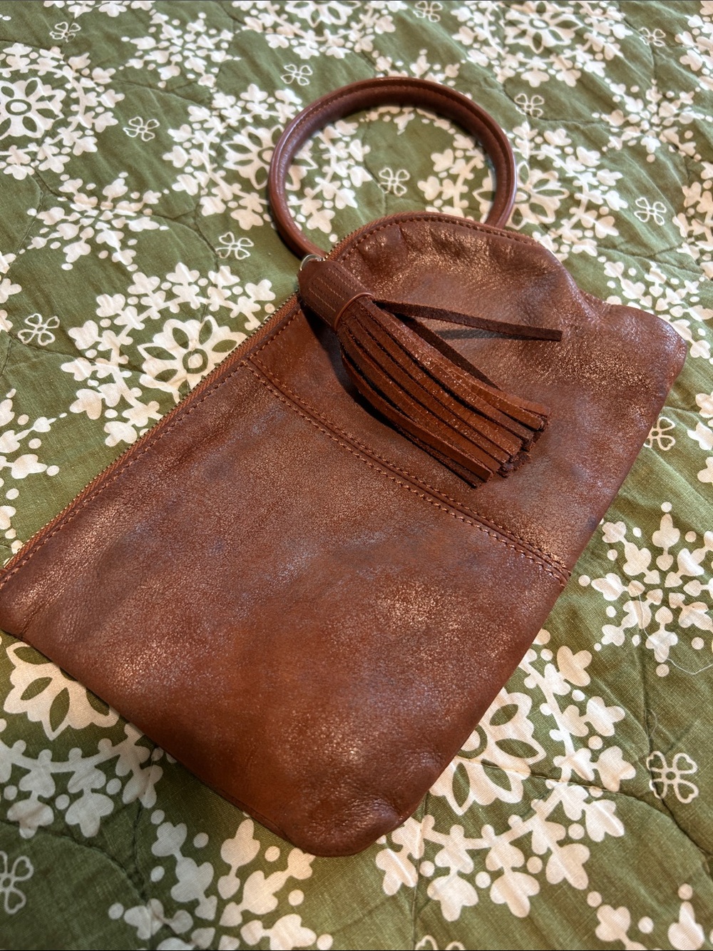 HOBO Brown Leather Tassel Wristlet Clutch